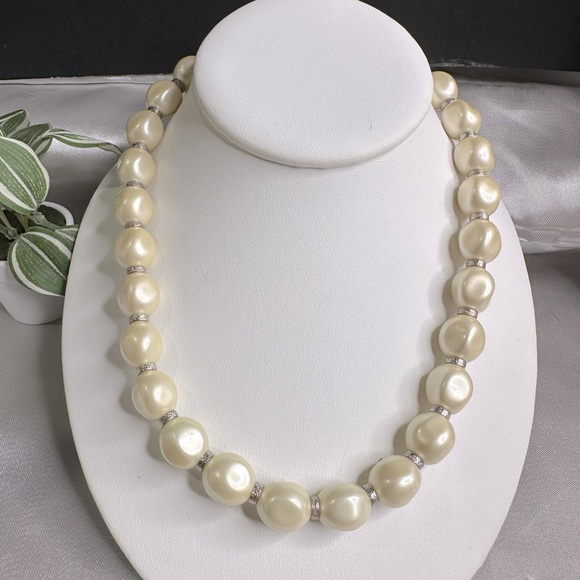 Talbots Jewelry - Talbots Baroque Faux Pearl & Silver Spacers Choker Statement Necklace